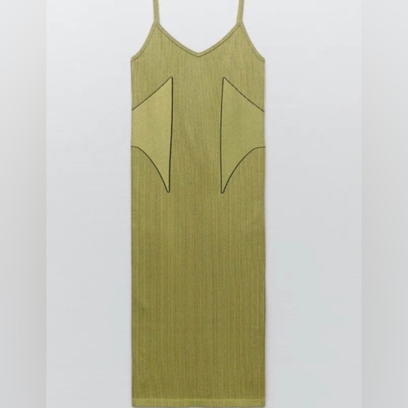 NWT Zara Seamless Jacqaurd Midi Dress Green XS-S - Picture 2 of 7